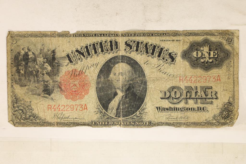 SERIES 1917 US LARGE SIZE $1 NOTE (SAW HORSE) HORSE BLANKET: WATCH FOR OUR NEXT AUCTION ON MON. SEPT. 26TH, 2022 AT 7 PM EDT