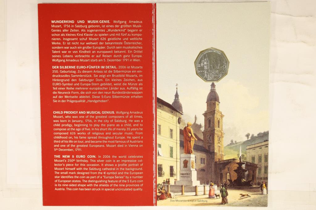 2006 AUSTRIA SILVER 5 EURO "MOZART" BRILLIANT UNC (1 of 3)