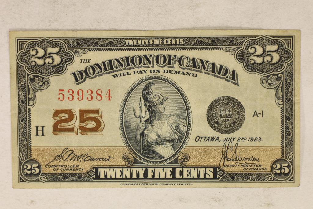 1923 CANADA 25 CENT FRACTIONAL CURRENCY NICER: CRISP PAPER WITH FOLDS