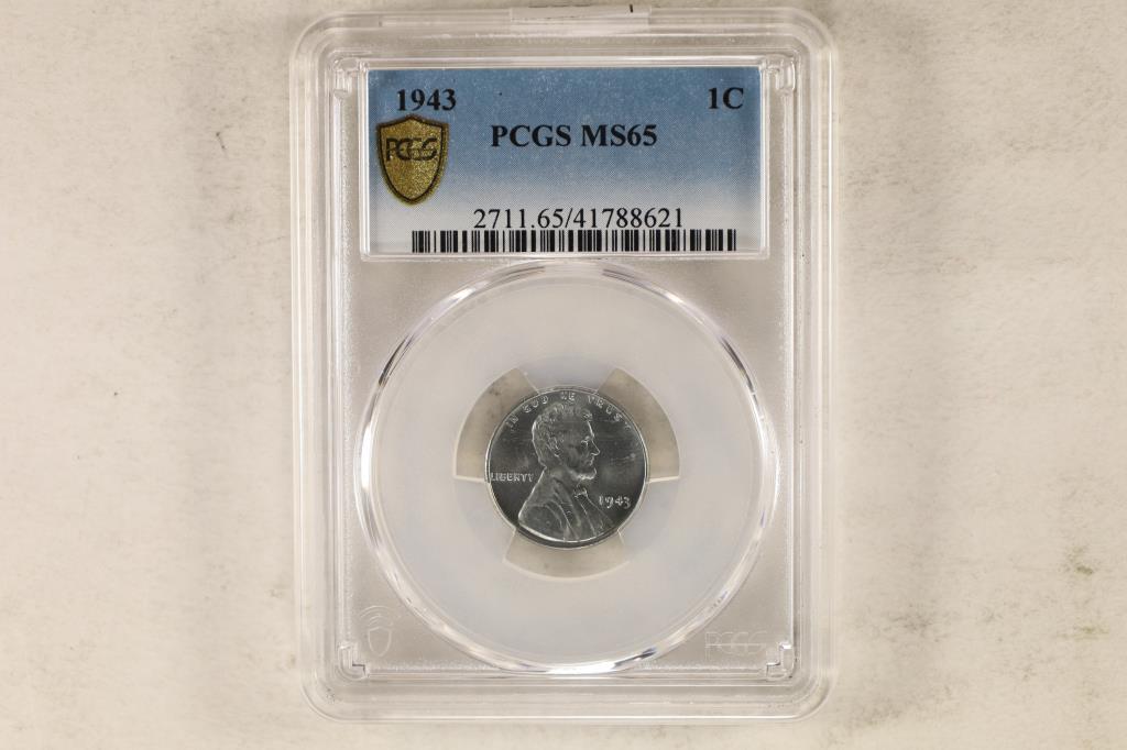 1943 LINCOLN CENT PCGS MS65 GOLD SHIELD LABEL (1 of 2)