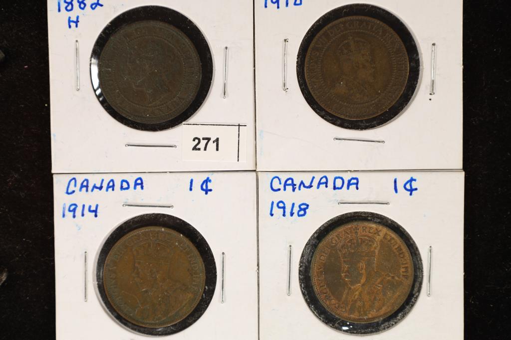 1882-H, 1910, 1914 & 1918 CANADA 1 CENT COINS (1 of 2)