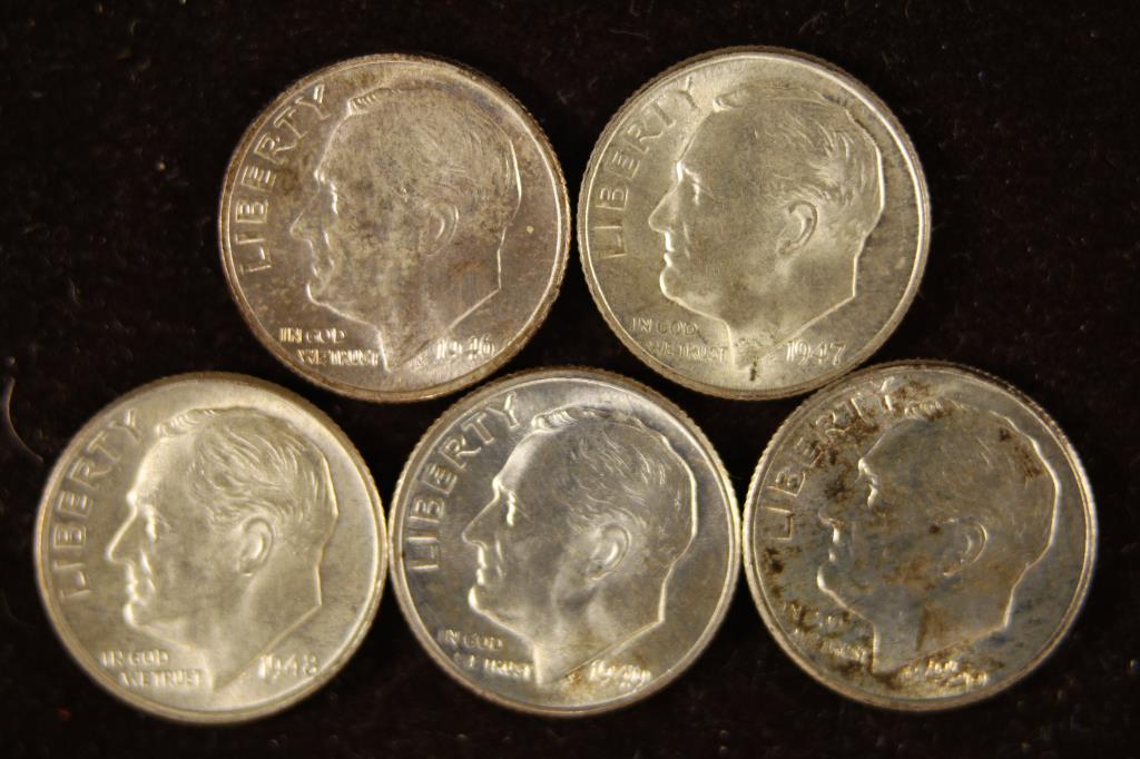 1946, 1947-D,1948-D,1949-D&1950 SILVER ROOSEVELT (1 of 2)