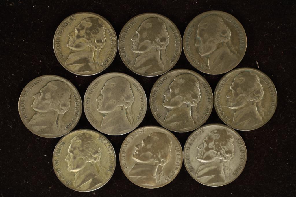 10-35% SILVER JEFFERSON WAR NICKELS. 1942 P & S, (1 of 2)
