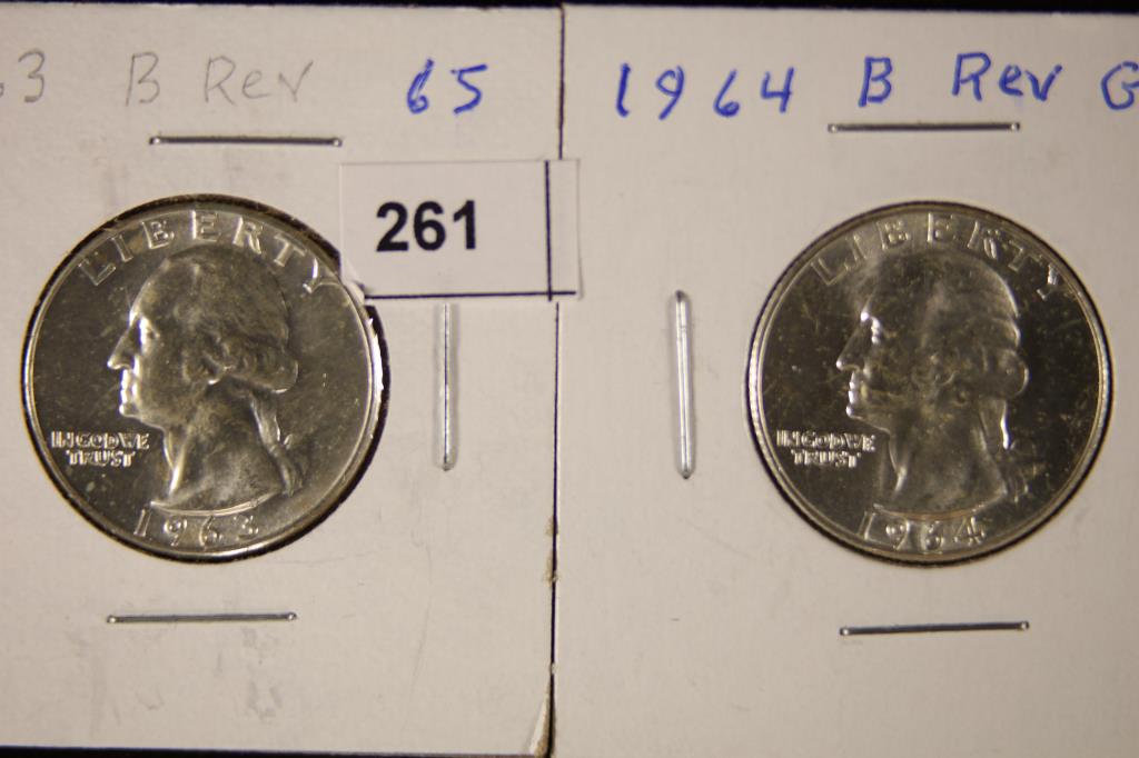 1963 & 1964 WASHINGTON SILVER QUARTERS BU B REV'S (1 of 2)