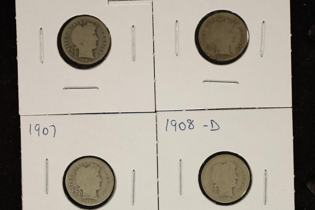 1901, 1906-S, 1097 & 1908-D SILVER BARBER DIMES (1 of 2)