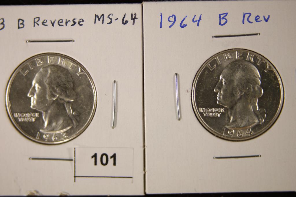 1963 & 1964 WASHINGTON SILVER QUARTERS BU B REV. (1 of 2)