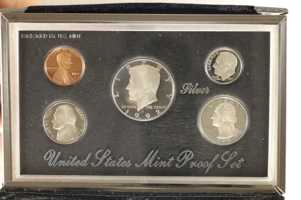 1992 US SILVER PREMIER PROOF SET (WITH BOX) & CERT (1 of 3)