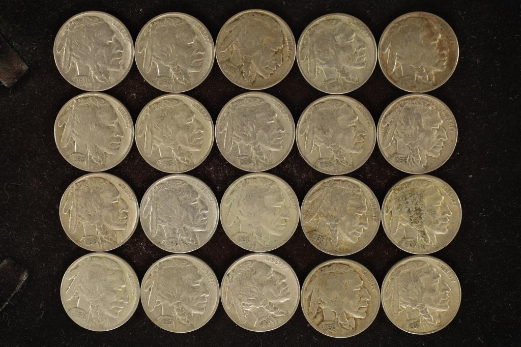 20 FULL DATE 1930'S BUFFALO NICKELS (1 of 2)