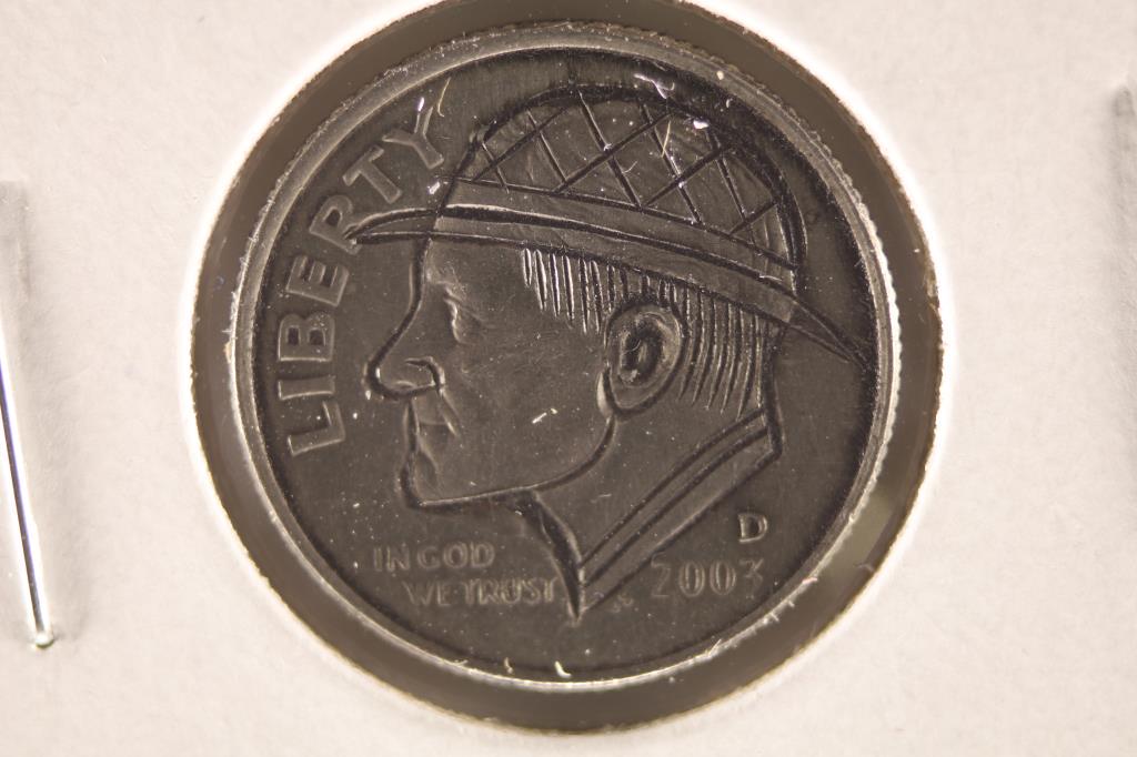 HOBO DIME ON A 2003-D ROOSEVELT DIME BRILLIANT UNC: NEAT PIECE HAND ENGRAVED, USUALLY DO NOT SEE DIMES DONE UP