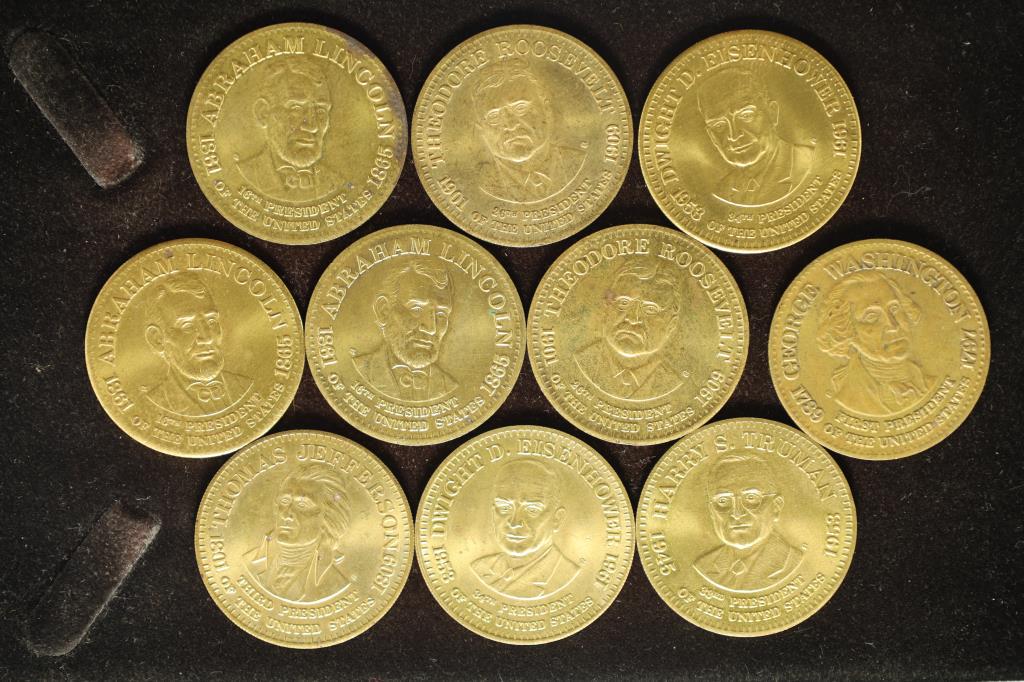 10 METAL PRESIDENTIAL ROUNDS 1 1/4" IN SIZE AND (1 of 2)