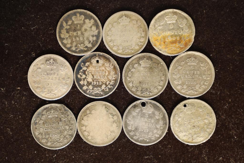 11-1898-1920 CANADA SILVER 5 CENT COINS.  3 HAVE (1 of 2)