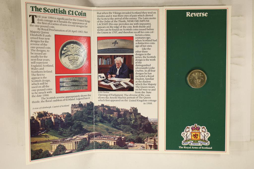 1984 SCOTTISH BU 1 POUND COIN IN INFORMATIONAL: FOLIO