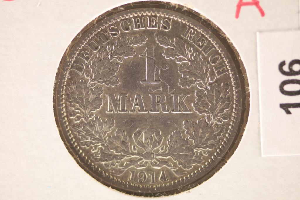 1914-A GERMAN SILVER 1 MARK COIN .1596 OZ. ASW (1 of 2)