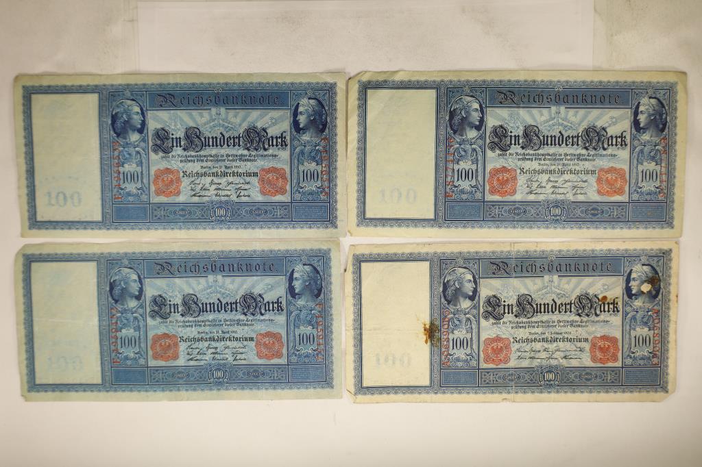 1-1908 & 3-1910 GERMAN 100 MARK BILLS. 1908 HAS A (1 of 2)