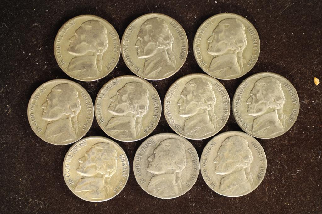 10 ASSORTED 35% SILVER JEFFERSON WAR NICKELS (1 of 2)