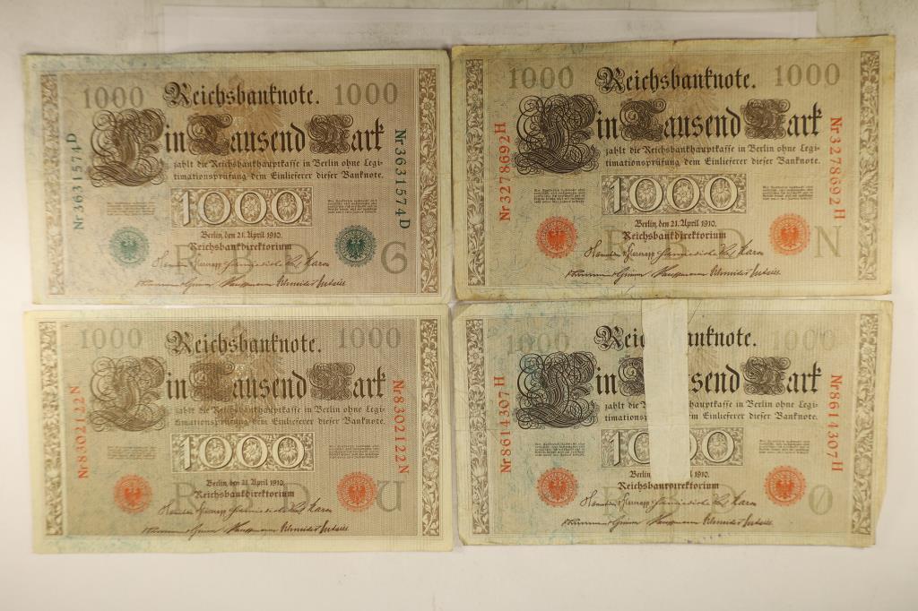 4-1910 GERMAN 1000 MARK BILLS , 1 IS TAPED DOWN (1 of 2)