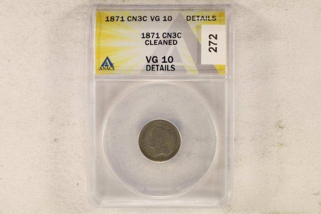 1871 THREE CENT PIECE (NICKEL) ANACS VG10 DETAILS (1 of 2)