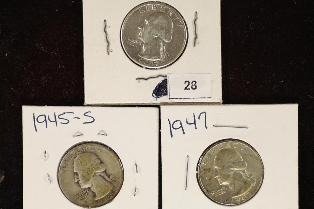 1945-D, 1945-S & 1947 WASHINGTON SILVER QUARTERS (1 of 2)
