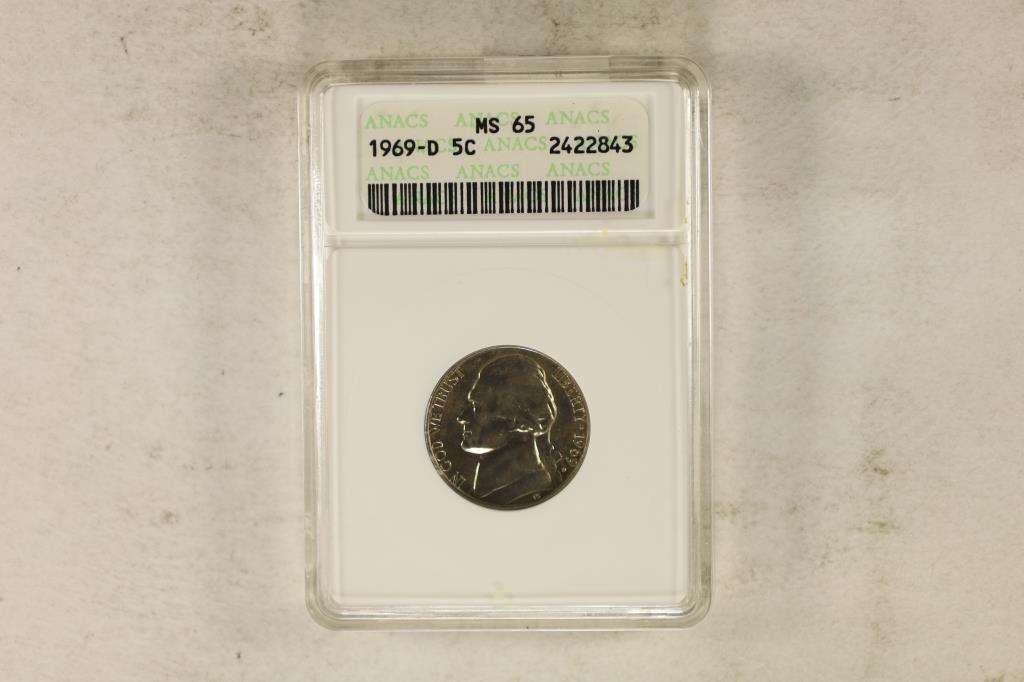 1969-D JEFFERSON NICKEL ANACS MS65: WATCH FOR OUR NEXT AUCTION ON MONDAY OCT. 31ST, 2022 AT 7 PM EDT