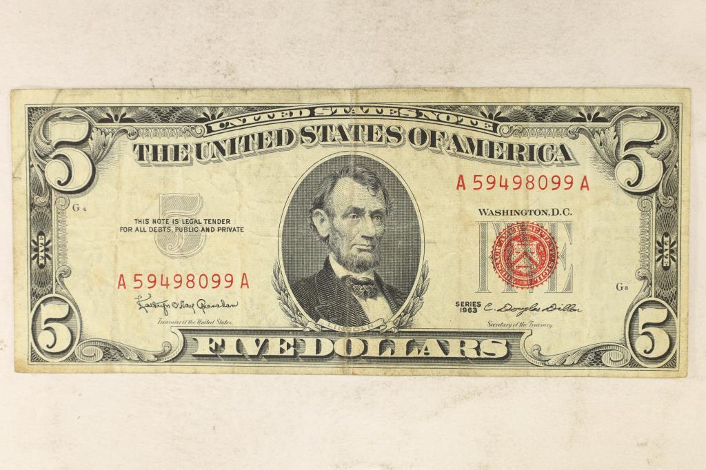 1963 US $5 RED SEAL NOTE (1 of 2)