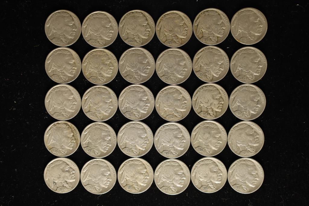30 ASSORTED US 1930'S FULL DATE BUFFALO NICKELS (1 of 2)
