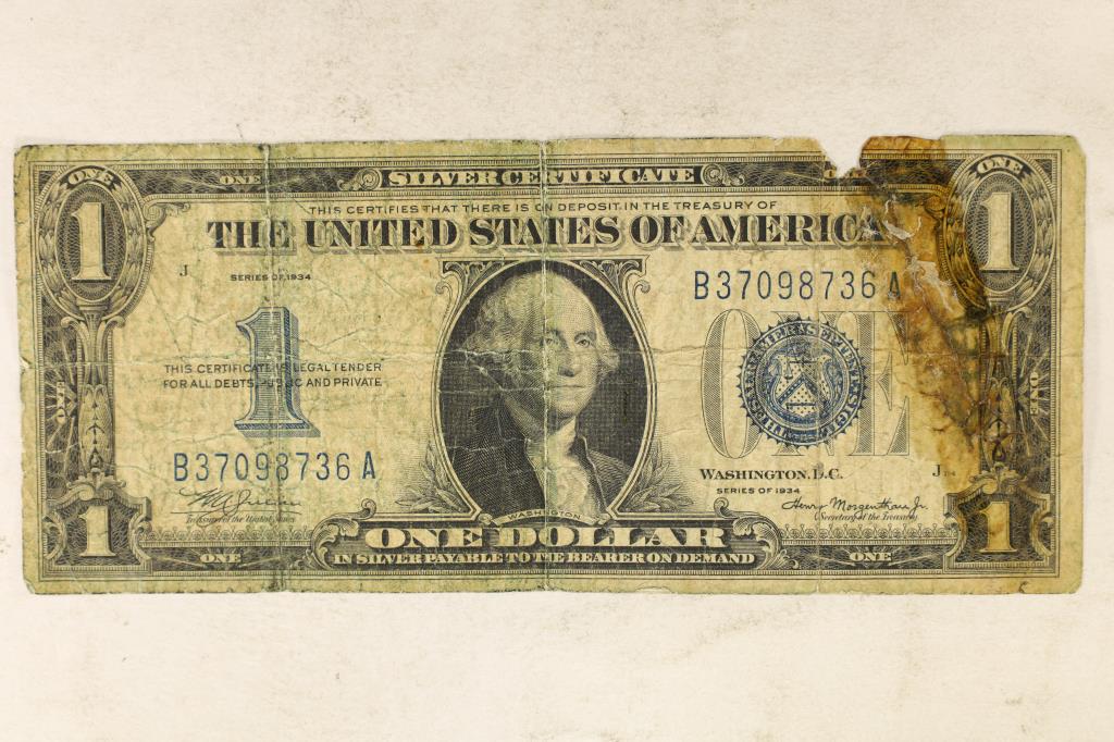 1934 $1 SILVER CERTIFICATE FUNNY BACK RIGHT HAND (1 of 2)