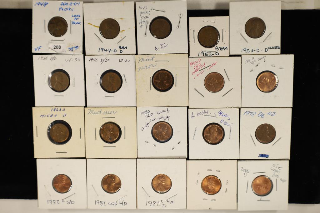 ERRORS: 20 ASSORTED 1941-2005 LINCOLN CENT ERRORS (1 of 2)