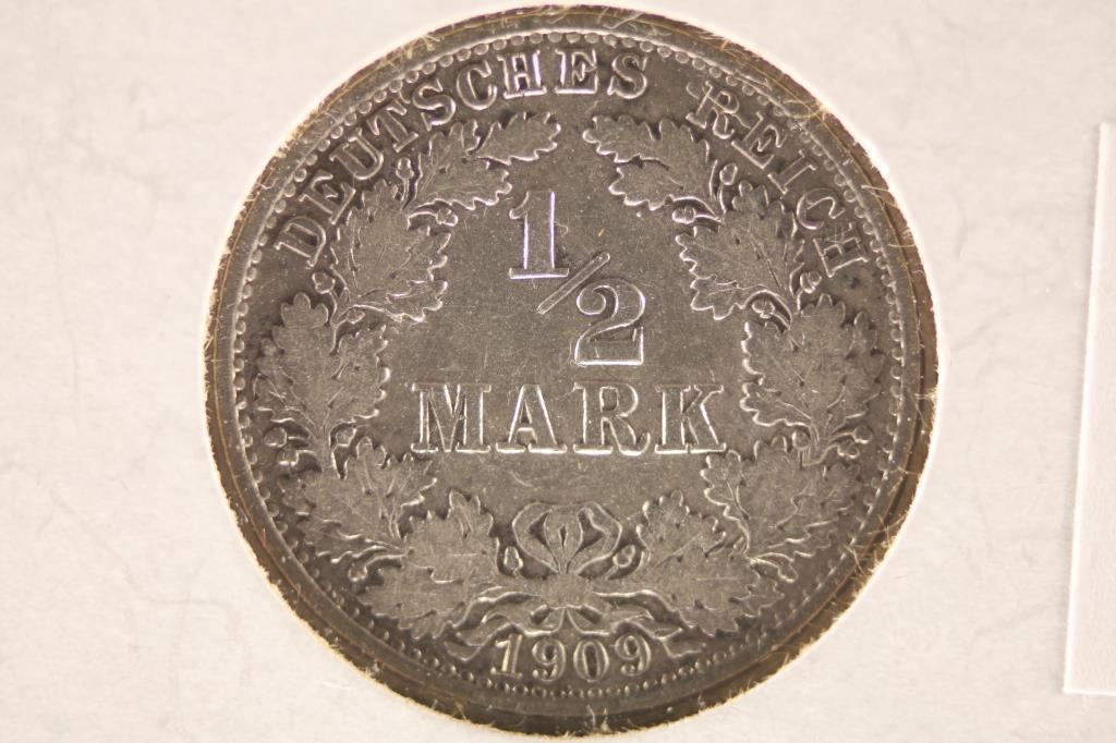 1909-A GERMAN SILVER 1/2 MARK COIN .0802 OZ. ASW (1 of 2)
