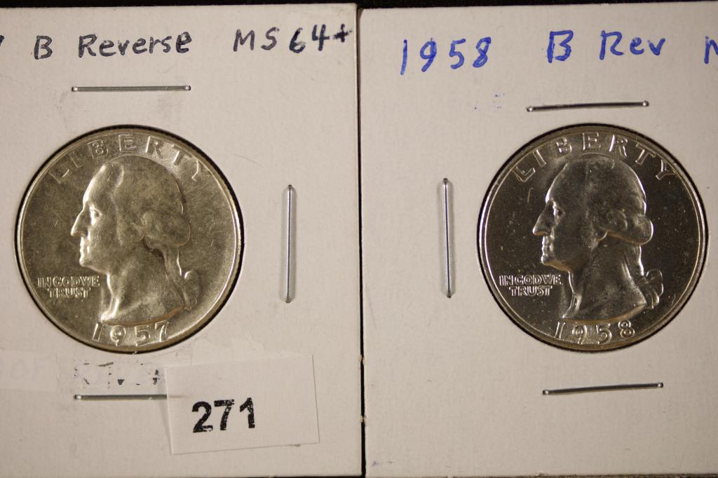 1957 & 1958 WASHINGTON SILVER QUARTERS. B REVERSE (1 of 2)