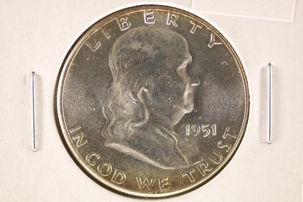 1951 SILVER FRANKLIN HALF DOLLAR COIN BU (1 of 2)