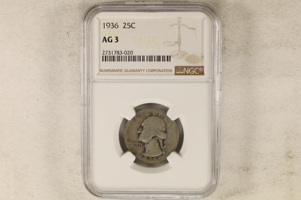 1936 WASHINGTON SILVER QUARTER NGC AG3 (1 of 2)