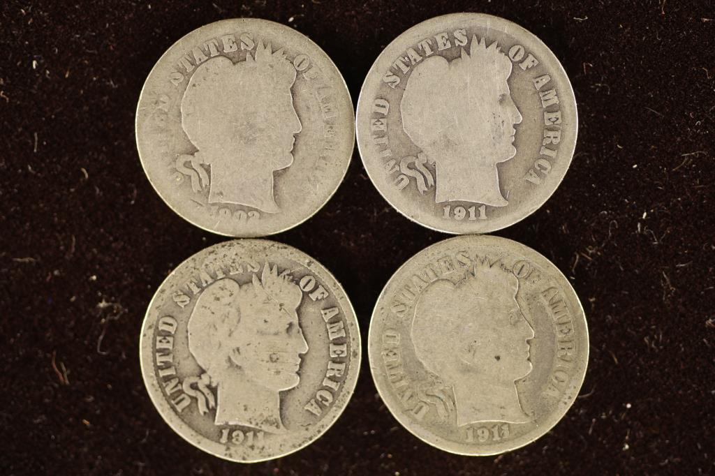 1902, 2-1911 & 1911-D SILVER BARBER DIMES (1 of 2)