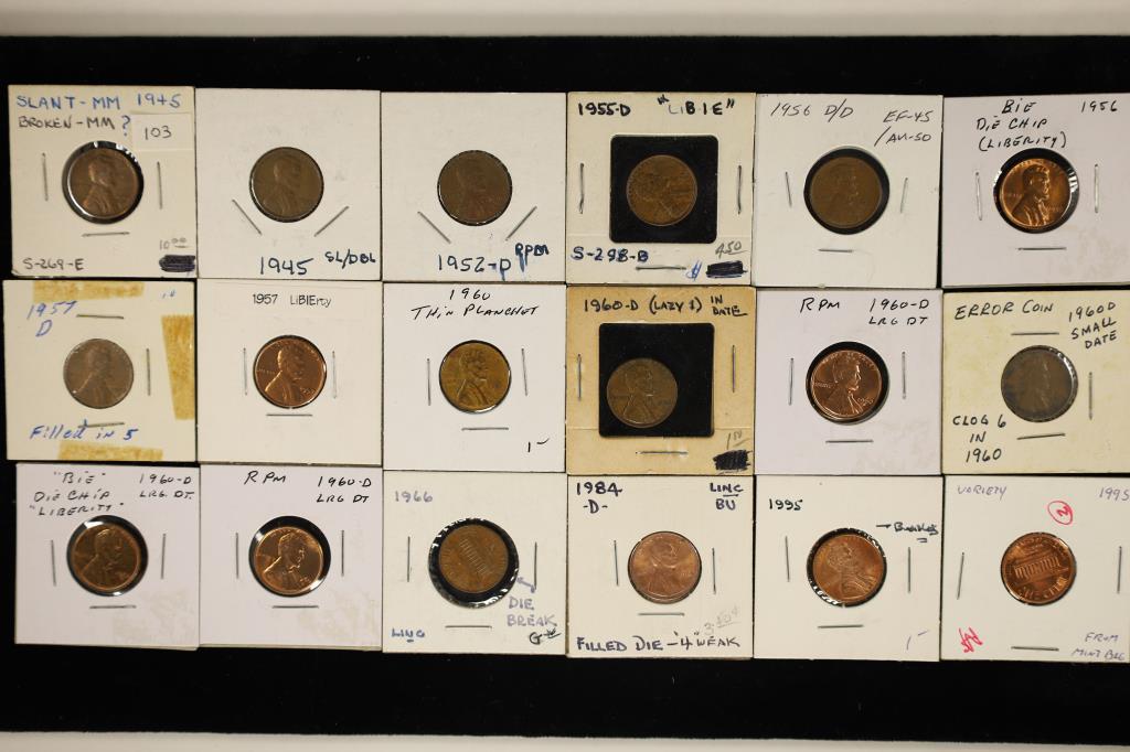 ERRORS: 18 LINCOLN CENTS WITH MINOR ERRORS 1945- (1 of 2)