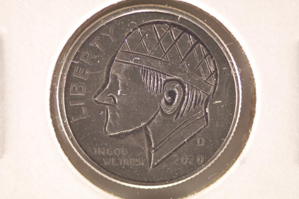 HOBO DIME ON A 2020-D ROOSEVELT DIME USUALLY DO: NOT SEE DIMES DONE UP