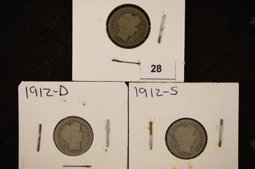 1912, 1912-D & 1912-S SILVER BARBER DIMES (1 of 2)
