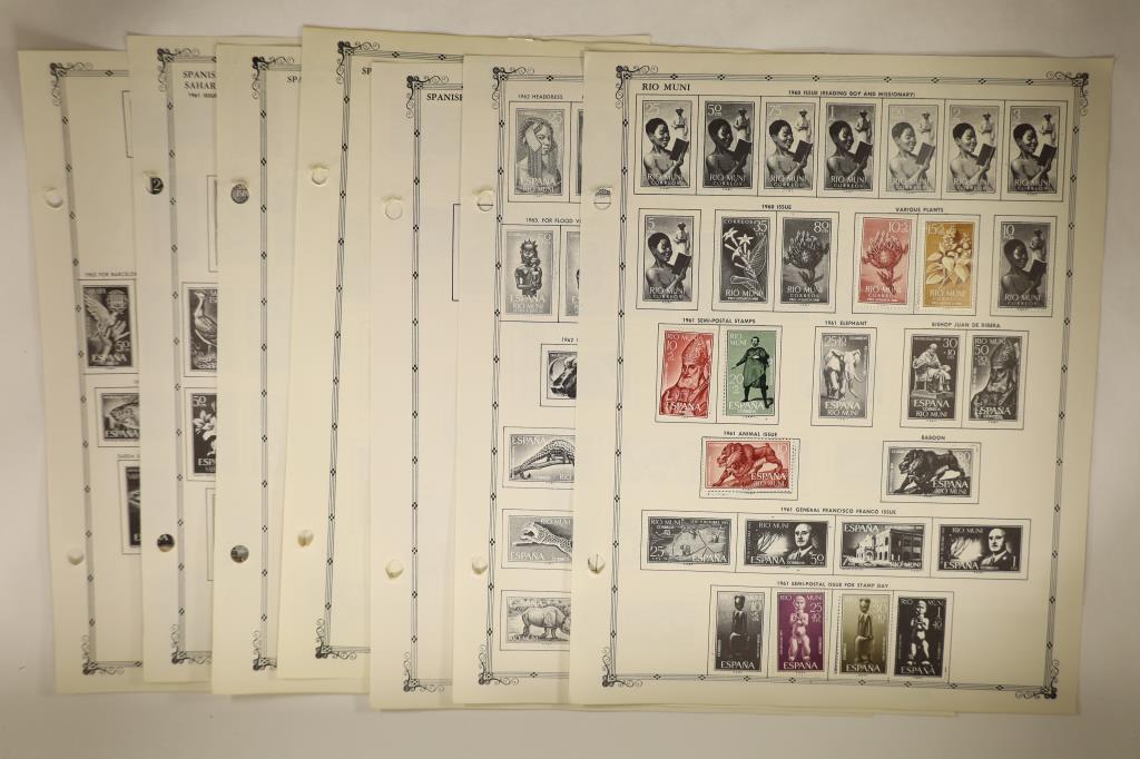 7 STAMP PAGES WITH STAMPS, RIO MUNI, SPANISH (1 of 8)