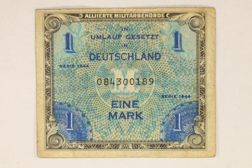 1944 GERMAN 1 MARK MILITARY PAYMENT CERTIFICATE: WATCH FOR OUR NEXT AUCTION ON MON. DEC. 5TH, 2022 AT 7 PM EST