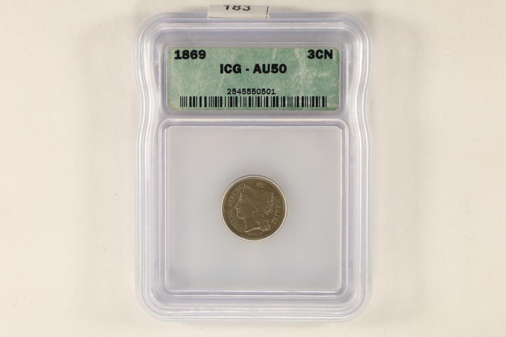 1869 THREE CENT PIECE (NICKEL) ICG AU50 (1 of 2)