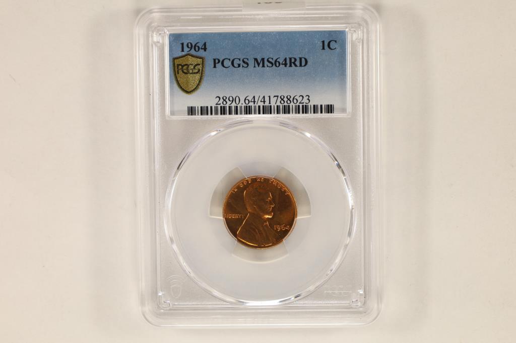 1964 LINCOLN CENT PCGS MS64RD GOLD SHIELD LABEL (1 of 2)