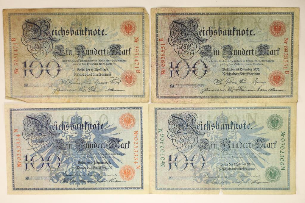 1903, 1905 & 2-1908 GERMAN 100 MARK BILLS (1 of 2)