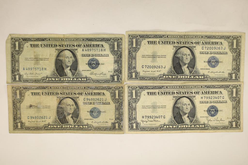 1935-E, 2-1935-G & 1939-D US $1 SILVER CERTS BLUE (1 of 2)