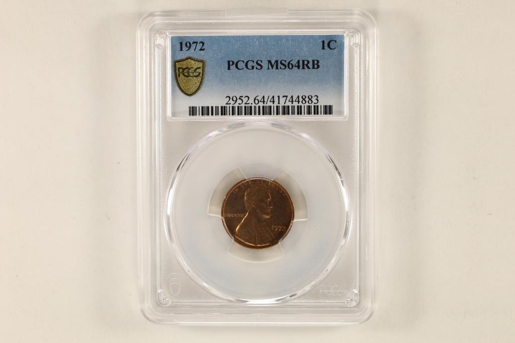 1972 LINCOLN CENT PCGS MS64RB GOLD SHIELD LABEL (1 of 2)