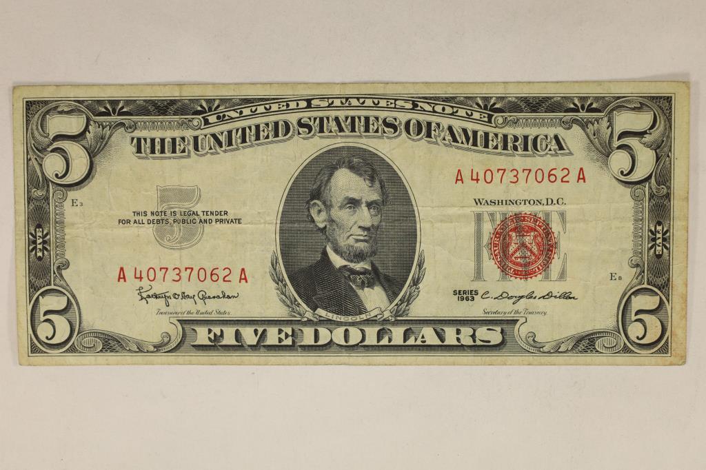 1963 US $5 RED SEAL NOTE (1 of 2)