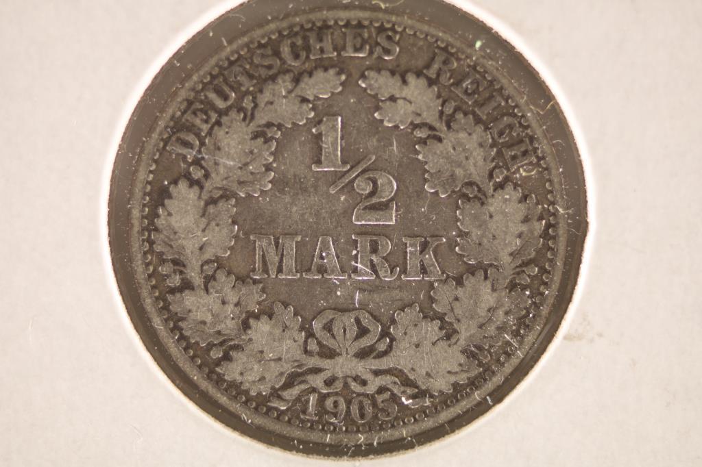 1905-A GERMAN SILVER 1/2 MARK COIN .0796 OZ. ASW (1 of 2)