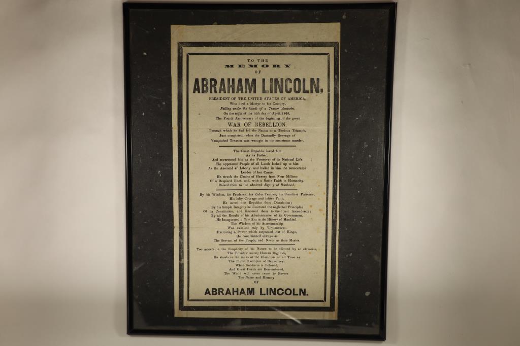 ABRAHAM LINCOLN FRAMED NEWSPAPER CLIPPING TO (1 of 2)