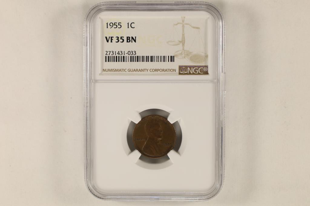1955 LINCOLN CENT NGC VERY FINE 35 BN (1 of 2)