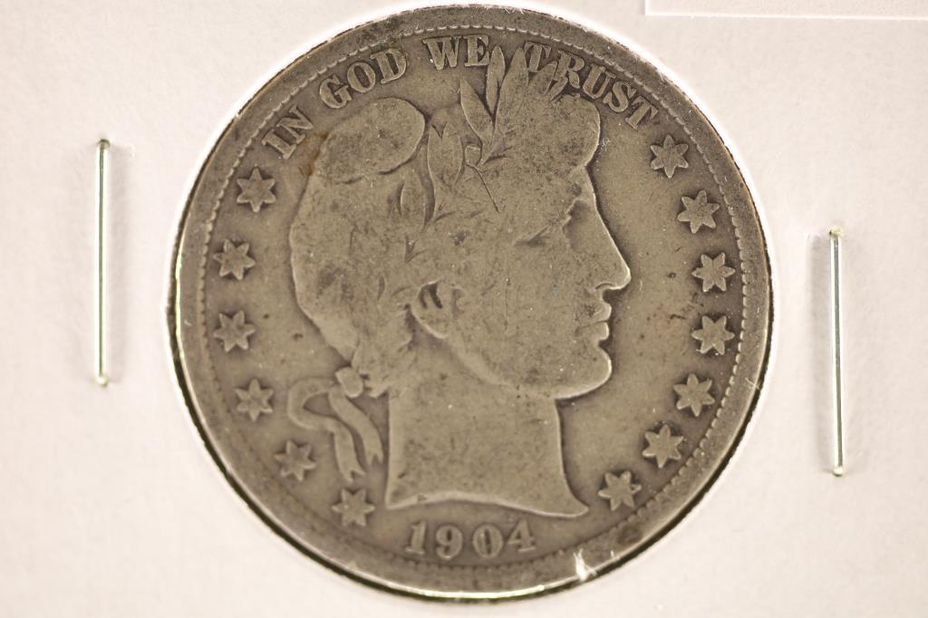 1904 SILVER BARBER HALF DOLLAR VERY GOOD (1 of 2)