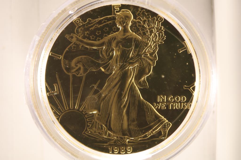 1989 GOLD PLATED AMERICAN SILVER EAGLE IN HARD (1 of 2)