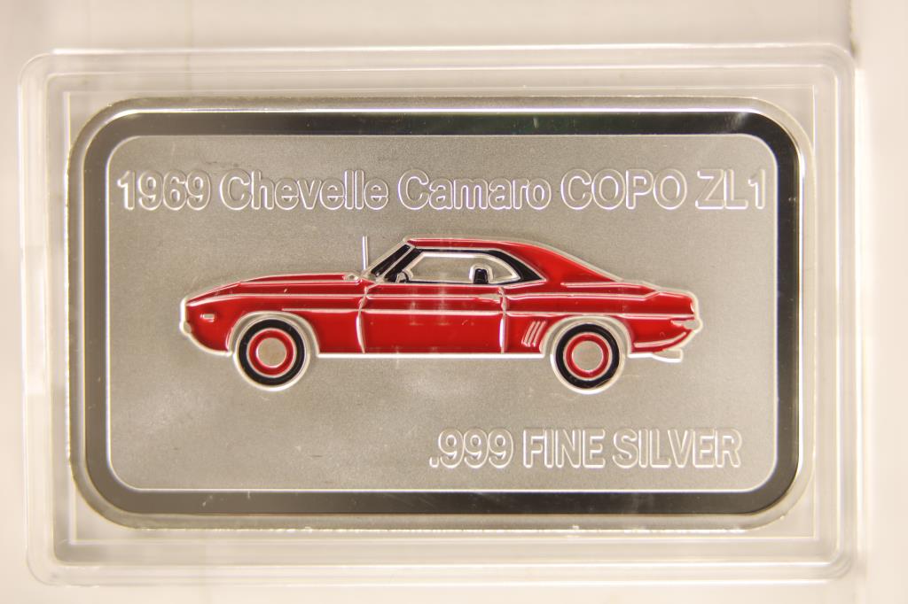 1 TROY OZ .999 FINE SILVER PF INGOT 1969 CHEVELLE (1 of 2)