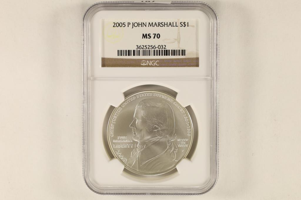 2005-P SILVER JOHN MARSHALL DOLLAR NGC MS70: WATCH FOR OUR NEXT AUCTION ON MON. DEC. 19TH, 2022 AT 7 PM EST.